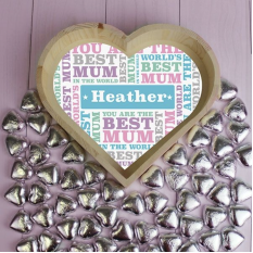 Hampers and Gifts to the UK - Send the Personalised Best Mum Large Chocolate Heart Tray
